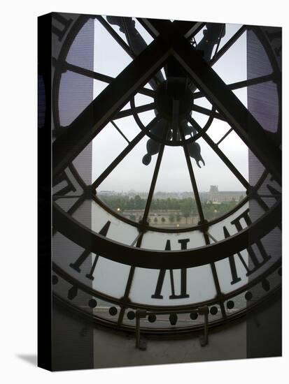 View Across Seine River Through Transparent Face of Clock in the Musee d'Orsay, Paris, France-Jim Zuckerman-Stretched Canvas