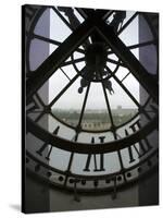 View Across Seine River Through Transparent Face of Clock in the Musee d'Orsay, Paris, France-Jim Zuckerman-Stretched Canvas