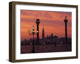 View across St. Marks Square Towards San Giorgio Maggiore at Sunrise, Venice, Veneto, Italy-Lee Frost-Framed Photographic Print