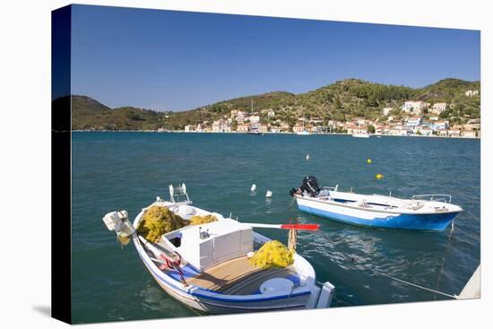 View across the Harbour, Colourful Fishing Boat in Foreground, Vathy (Vathi)-Ruth Tomlinson-Stretched Canvas