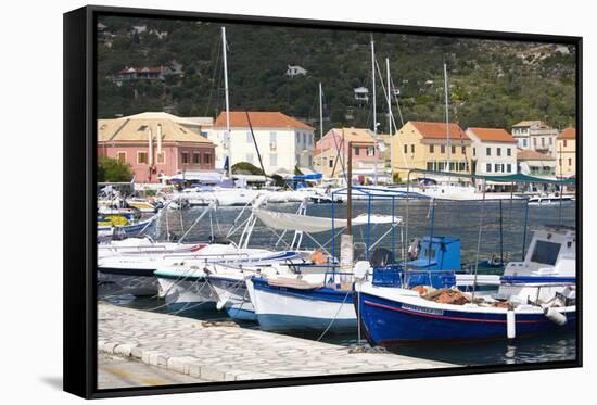 View across the Harbour to Colourful Waterfront Buildings-Ruth Tomlinson-Framed Stretched Canvas