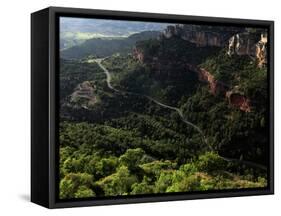 View Across the Limestone Ravine Beaneath the Medieval Village of Siurana, Catalonia, Spain-David Pickford-Framed Stretched Canvas