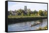 View across the River Wear to Durham Cathedral, Female College Rowers in Training, Durham-Ruth Tomlinson-Framed Stretched Canvas