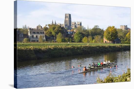 View across the River Wear to Durham Cathedral, Female College Rowers in Training, Durham-Ruth Tomlinson-Stretched Canvas