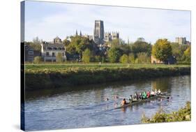 View across the River Wear to Durham Cathedral, Female College Rowers in Training, Durham-Ruth Tomlinson-Stretched Canvas