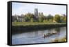 View across the River Wear to Durham Cathedral, Female College Rowers in Training, Durham-Ruth Tomlinson-Framed Stretched Canvas