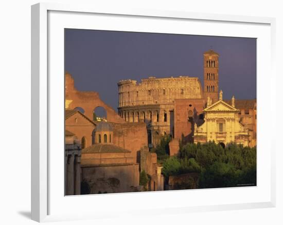 View Across the Roman Forum Towards Colosseum and St. Francesco Romana, Rome, Lazio, Italy, Europe-John Miller-Framed Photographic Print