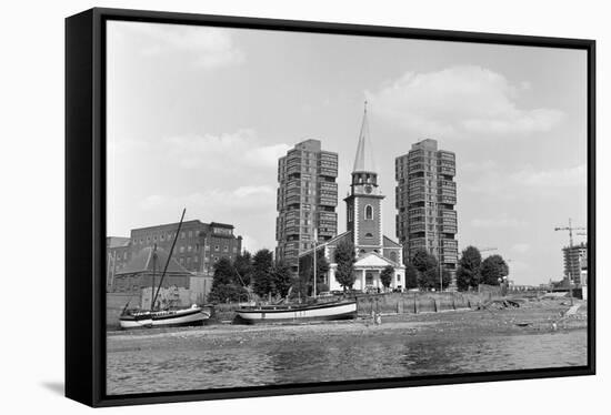 View across the Thames at Battersea. 21st August 1971-Staff-Framed Stretched Canvas