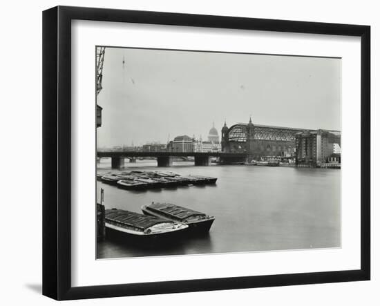 View across the Thames to Cannon Street Station, London, 1958-null-Framed Premium Photographic Print