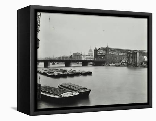 View across the Thames to Cannon Street Station, London, 1958-null-Framed Stretched Canvas