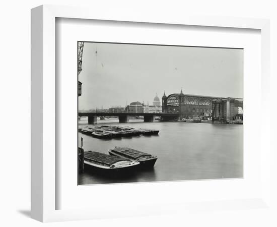 View across the Thames to Cannon Street Station, London, 1958-null-Framed Photographic Print