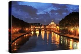 View across Tiber River towards St. Peter's Basilica, Rome, Lazio, Italy, Europe-Hans-Peter Merten-Stretched Canvas