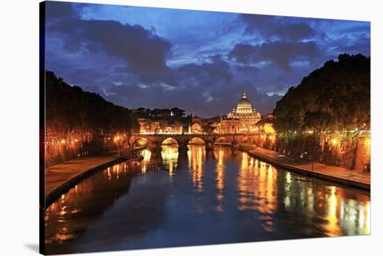 View across Tiber River towards St. Peter's Basilica, Rome, Lazio, Italy, Europe-Hans-Peter Merten-Stretched Canvas