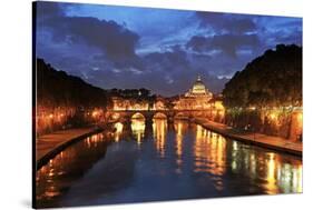 View across Tiber River towards St. Peter's Basilica, Rome, Lazio, Italy, Europe-Hans-Peter Merten-Stretched Canvas