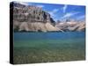 View Across Turquoise Waters of Bow Lake in Summer, Alberta, Canada-Ruth Tomlinson-Stretched Canvas