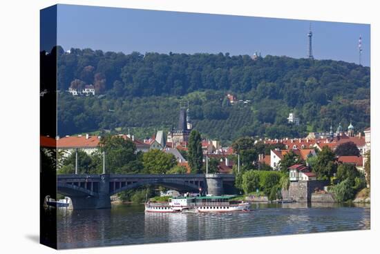View across Vltava River towards Prague Lesser Town with Petrin Observation Tower, Czech Republic-null-Stretched Canvas