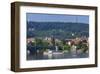 View across Vltava River towards Prague Lesser Town with Petrin Observation Tower, Czech Republic-null-Framed Art Print