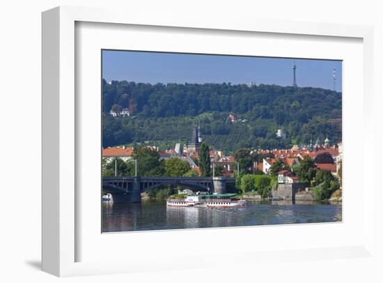 View across Vltava River towards Prague Lesser Town with Petrin Observation Tower, Czech Republic-null-Framed Art Print