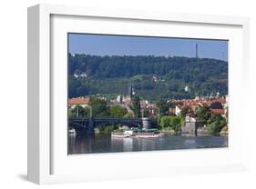 View across Vltava River towards Prague Lesser Town with Petrin Observation Tower, Czech Republic-null-Framed Art Print