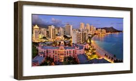 View across Waikiki Beach towards Diamond Head, Honolulu, Island of Oahu, Hawaii, USA-null-Framed Art Print