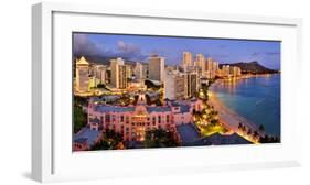 View across Waikiki Beach towards Diamond Head, Honolulu, Island of Oahu, Hawaii, USA-null-Framed Art Print