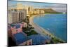 View across Waikiki Beach towards Diamond Head, Honolulu, Island of Oahu, Hawaii, USA-null-Mounted Art Print