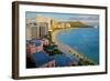 View across Waikiki Beach towards Diamond Head, Honolulu, Island of Oahu, Hawaii, USA-null-Framed Art Print