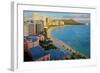 View across Waikiki Beach towards Diamond Head, Honolulu, Island of Oahu, Hawaii, USA-null-Framed Art Print