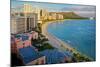 View across Waikiki Beach towards Diamond Head, Honolulu, Island of Oahu, Hawaii, USA-null-Mounted Art Print