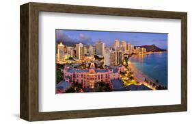 View across Waikiki Beach towards Diamond Head, Honolulu, Island of Oahu, Hawaii, USA-null-Framed Art Print