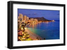 View across Waikiki Beach towards Diamond Head, Honolulu, Island of Oahu, Hawaii, USA-null-Framed Art Print