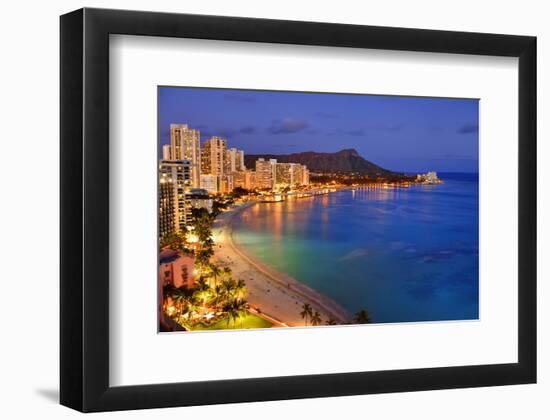 View across Waikiki Beach towards Diamond Head, Honolulu, Island of Oahu, Hawaii, USA-null-Framed Art Print