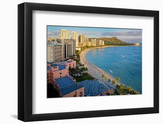 View across Waikiki Beach towards Diamond Head, Honolulu, Island of Oahu, Hawaii, USA-null-Framed Art Print