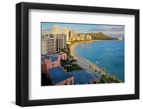 View across Waikiki Beach towards Diamond Head, Honolulu, Island of Oahu, Hawaii, USA-null-Framed Art Print