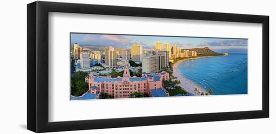 View across Waikiki Beach towards Diamond Head, Honolulu, Island of Oahu, Hawaii, USA-null-Framed Art Print