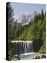 View Across Waterfall Over Weir on River Velika Pisnca to Prisank Mountain, Dolina, Slovenia-Pearl Bucknell-Stretched Canvas