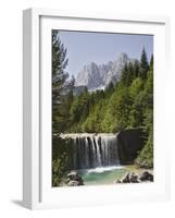 View Across Waterfall Over Weir on River Velika Pisnca to Prisank Mountain, Dolina, Slovenia-Pearl Bucknell-Framed Photographic Print