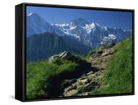 View Along Path to Snow Covered Summit of the Jungfrau, Schynige Platte, Bern, Switzerland-Tomlinson Ruth-Framed Stretched Canvas
