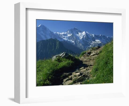 View Along Path to Snow Covered Summit of the Jungfrau, Schynige Platte, Bern, Switzerland-Tomlinson Ruth-Framed Photographic Print