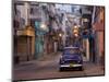 View Along Quiet Street at Dawn Showing Old American Car and Street Lights Still On, Havana, Cuba-Lee Frost-Mounted Photographic Print