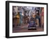 View Along Quiet Street at Dawn Showing Old American Car and Street Lights Still On, Havana, Cuba-Lee Frost-Framed Photographic Print