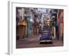 View Along Quiet Street at Dawn Showing Old American Car and Street Lights Still On, Havana, Cuba-Lee Frost-Framed Photographic Print