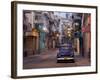 View Along Quiet Street at Dawn Showing Old American Car and Street Lights Still On, Havana, Cuba-Lee Frost-Framed Photographic Print