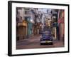 View Along Quiet Street at Dawn Showing Old American Car and Street Lights Still On, Havana, Cuba-Lee Frost-Framed Photographic Print