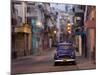 View Along Quiet Street at Dawn Showing Old American Car and Street Lights Still On, Havana, Cuba-Lee Frost-Mounted Photographic Print