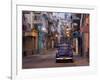 View Along Quiet Street at Dawn Showing Old American Car and Street Lights Still On, Havana, Cuba-Lee Frost-Framed Photographic Print