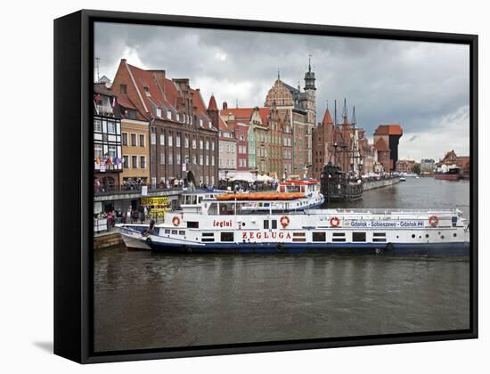 View Along River Motlawa Showing Harbour and Old Hanseatic Architecture, Gdansk, Pomerania, Poland-Adina Tovy-Framed Stretched Canvas