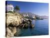 View Along Rocky Coast to Town and Mountains, Nerja, Malaga Area, Costa Del Sol, Andalucia, Spain-Ruth Tomlinson-Stretched Canvas