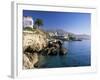View Along Rocky Coast to Town and Mountains, Nerja, Malaga Area, Costa Del Sol, Andalucia, Spain-Ruth Tomlinson-Framed Photographic Print