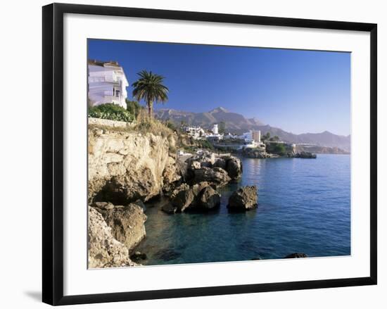 View Along Rocky Coast to Town and Mountains, Nerja, Malaga Area, Costa Del Sol, Andalucia, Spain-Ruth Tomlinson-Framed Photographic Print